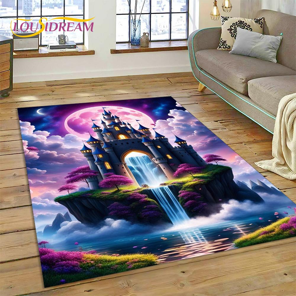 Dream Fairy Tale Castle Mysterious Gothic Cartoon Carpet Rug for Living Room Bedroom Home Sofa,Kid Area Rug Non-slip Floor Mat