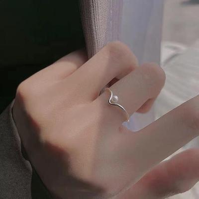 Women's V-Shaped Pearl Ring: S925 Silver-Plated, Simple Luxury Design, Perfect for Index Finger.