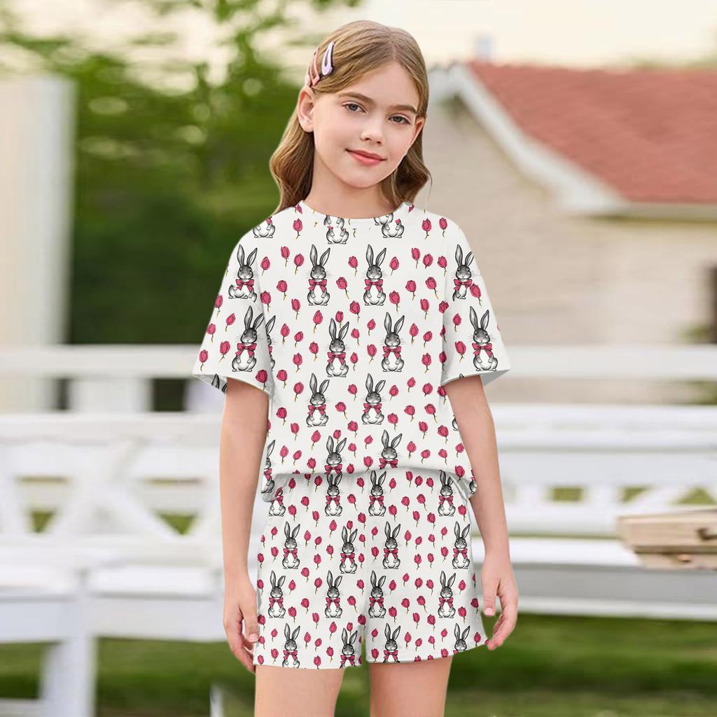 Conjunto Patriótico para Niña de 2 Piezas con Camiseta de Manga Corta y Pantalones Cortos para el Día de Pascua