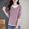 Fake Two-piece Women's Long-sleeved T-shirt Women's Autumn New Versatile Contrasting Color Stitching Round Neck Versatile Top