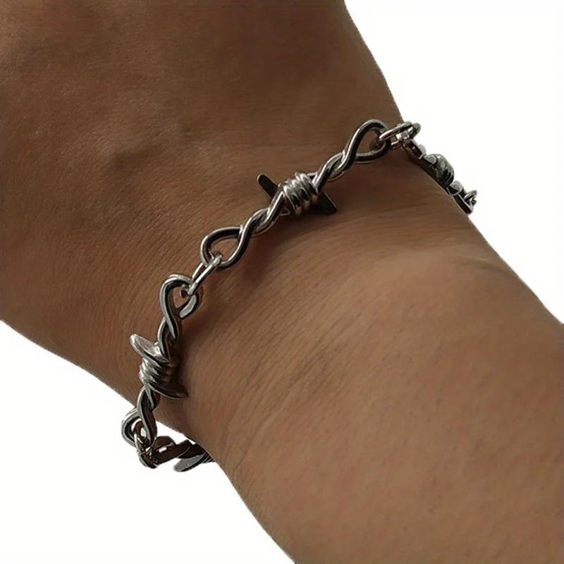 Bracciale Hip-Hop Gotico da Uomo Unico, Elegante, Colore Acciaio Nero Spina