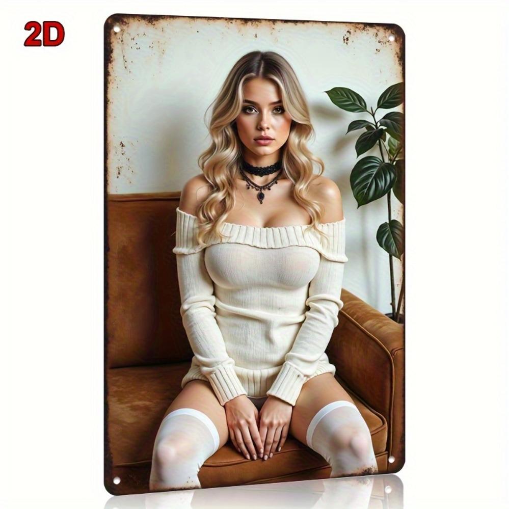 Vintage Metallwandkunst Dekoration - Modisches 2D-Schild für Frauen, 48-81x30 Zoll, Perfekt für Schlafzimmer/Wohnzimmer/Bar/Café