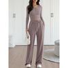 Women's Casual Round Neck Knitted Top Wide Leg Pants Set, Sports Floor Mopping Casual Pants