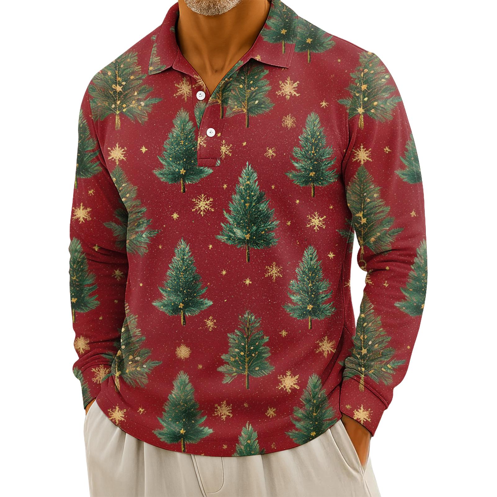 

Мужская повседневная рубашка с длинным рукавом на пуговицах с рождественским принтом L золотой