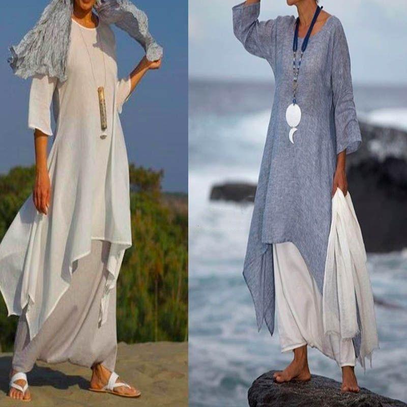 

Pullover Blouse Baggy Tops round Neck Dress Loose Coat and Dress Female Blue XL