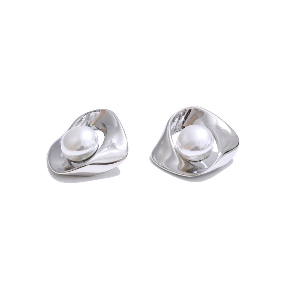 

Yhpup Korean Style Imitation Pearl Geometric Irregular Stud Earring Fashion Stainless Steel Daily Versatile Waterproof Jewelry