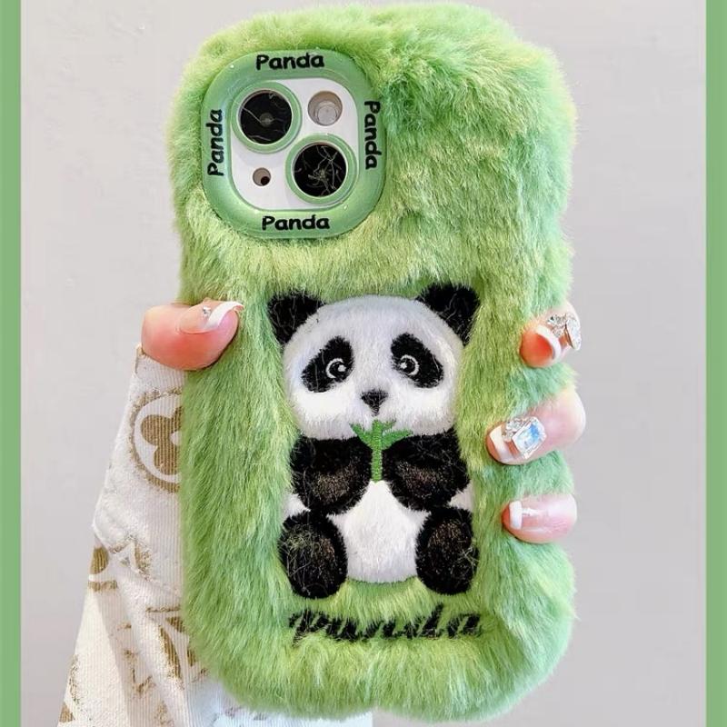 

Милый вышитый чехол для телефона с изображением бамбуковой панды и плюша для iPhone 15 14 11 12 13 Pro Max, защитный чехол от падения for iphone13(6.1 )