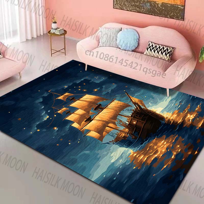 

Multiple sizes Ship sailing at night sea Pattern Rug Carpets for Bedroom Living Room Sofa Mat Creative Door Mat Home Decor 40x60cm