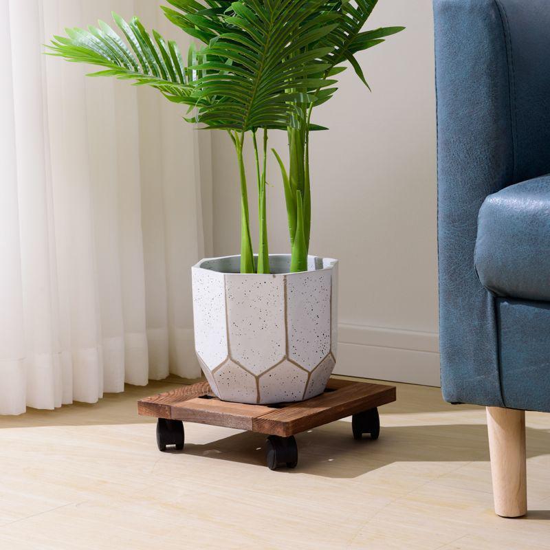 Bonsai Wood Flower Stand with Wheels | Square/Round Anti-Corrosion Elevated Pot Tray for Indoors