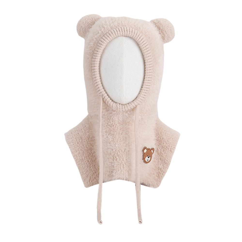 

Plush Pullover Cap Shawl Children s Knitted Cap Cute Kids Balaclava Hats Autumn Winter бежевый