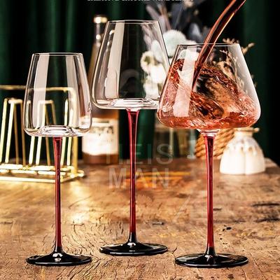 Red Stem Wine Glass Set, Hand-Blown Crystal Burgundy Glasses for Red Wine & Champagne