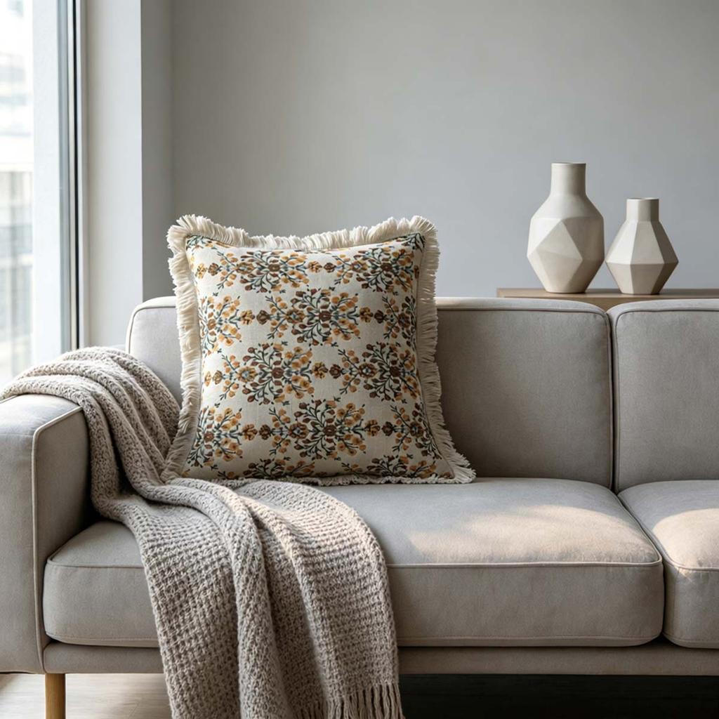 Washable Square Modern Farmhouse Couch Sofa Living Room Outdoor Cushion Decorative Tassel Couch Throw Pillow Covers