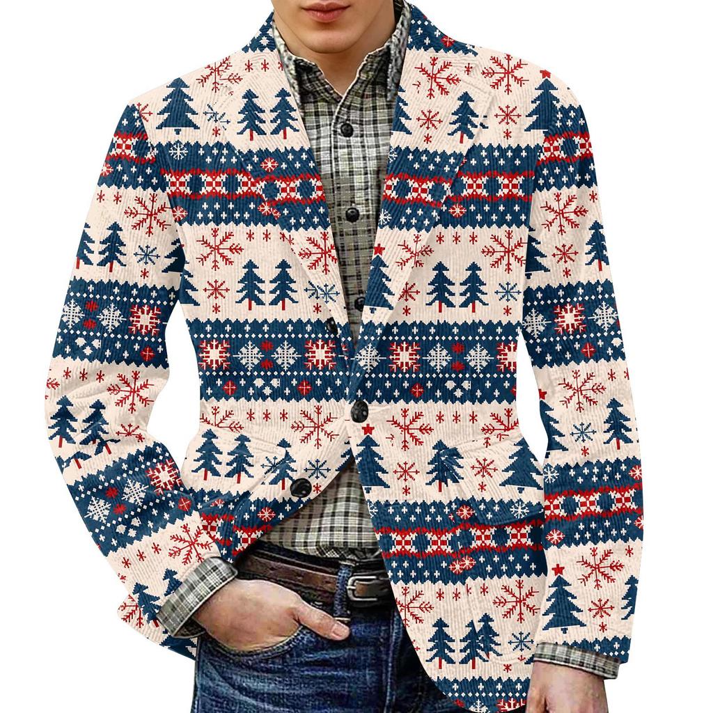 Herren Bedruckter Cord Warmes Taschen-Sakko Strickjacke Herren Freizeitanzug