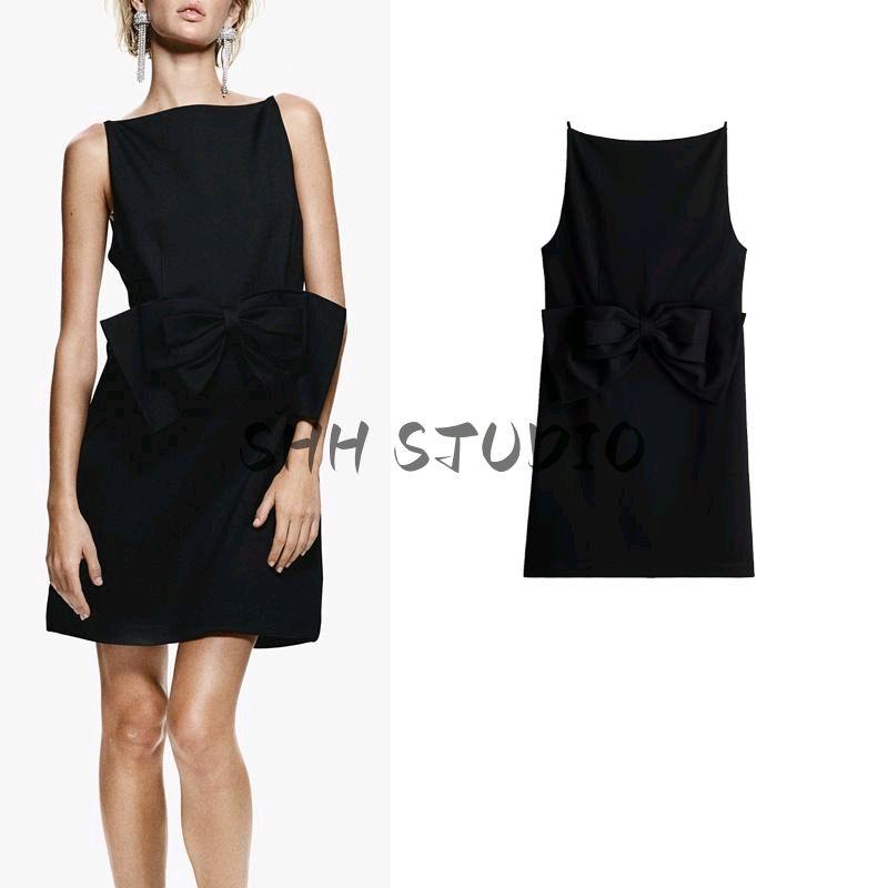 Spring New Women's Clothing French Style off-Neck Sleeveless Bows Party Tuxedo Dress 1260050