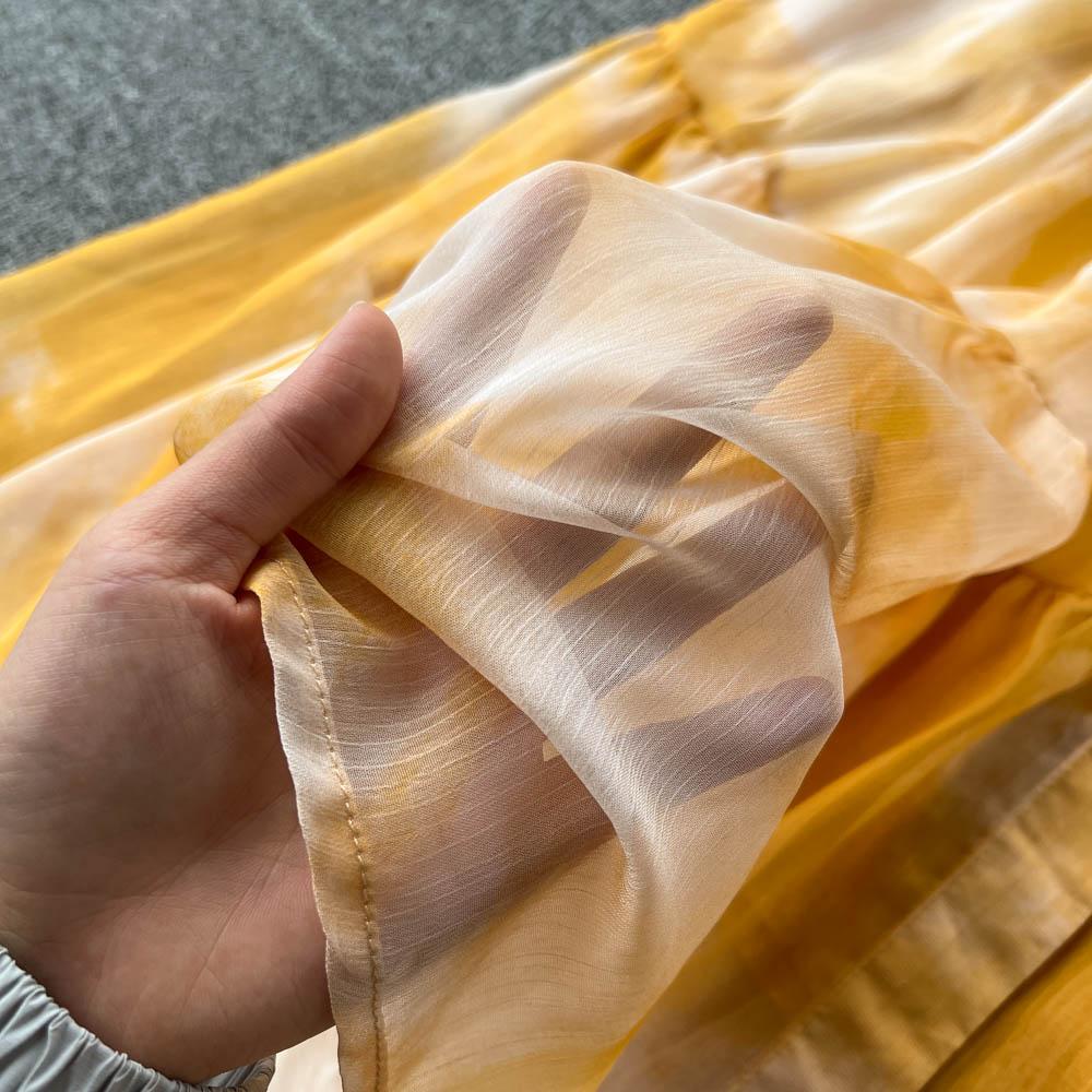 Women French Fashion Single Breasted V Neck Long Dress With Belt Summer Autumn Elegant Print A-line Robe Female Holiday Clothes