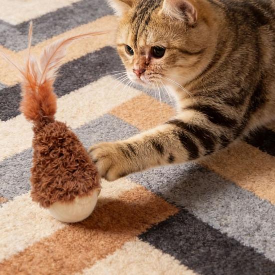 Cat Toy Natural Beech Wood Base Cat Teaser with Feathers Jingle Bell Relieve Boredom Pet Interactive Toy Cat Accessories