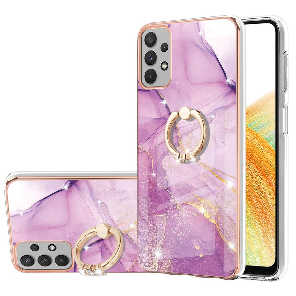 For Samsung Galaxy A33 5G Case with Ring Kickstand Marble Pattern Electroplating TPU Back Cover