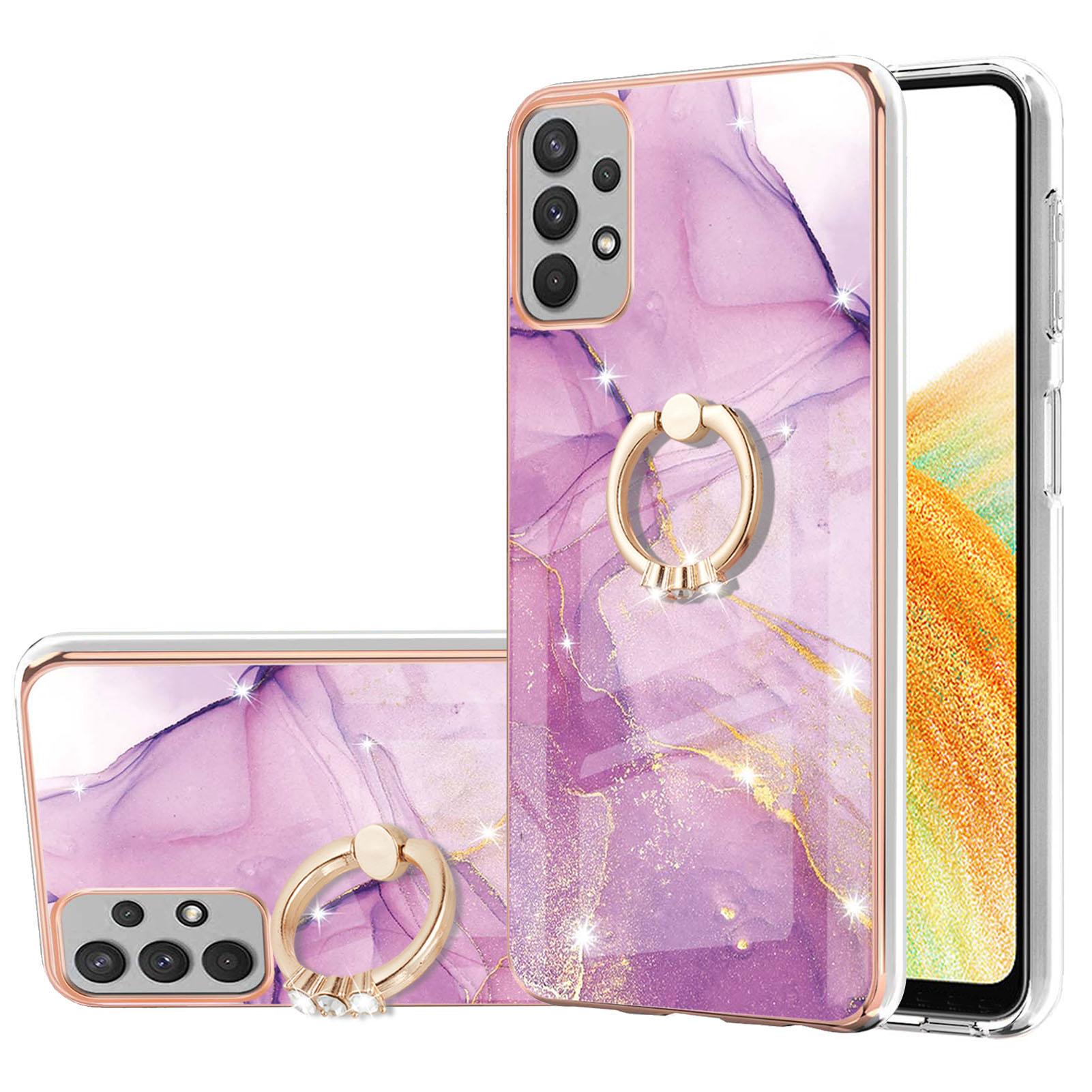 

For Samsung Galaxy A33 5G Case with Ring Kickstand Marble Pattern Electroplating TPU Back Cover Purple 001