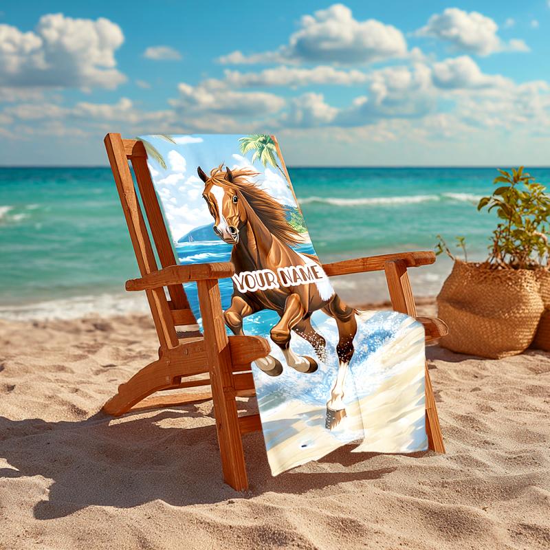 1PC Custom Name Horse Beach Beach Towel Highly Absorbent And Sand-Resistant Towel for Swimming, Pool, Yoga, And Travel Lightweight