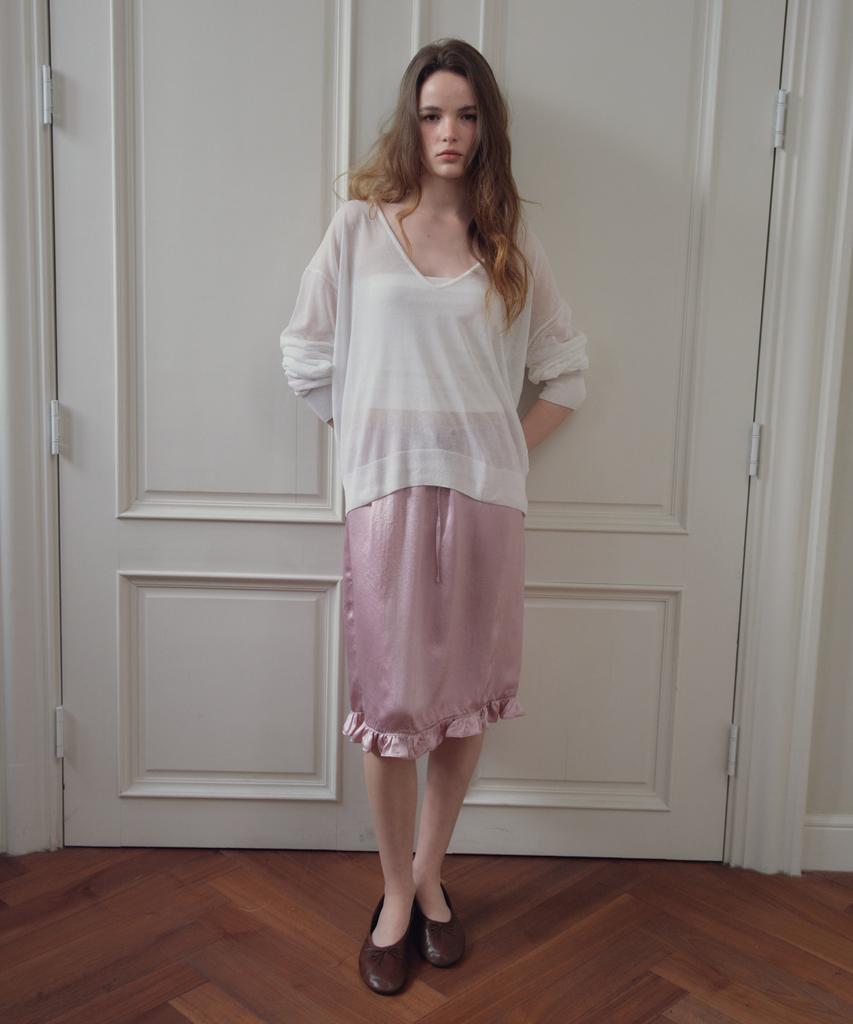 Cita Frill Detail Satin Midi Skirt_Cts630(Pink)
