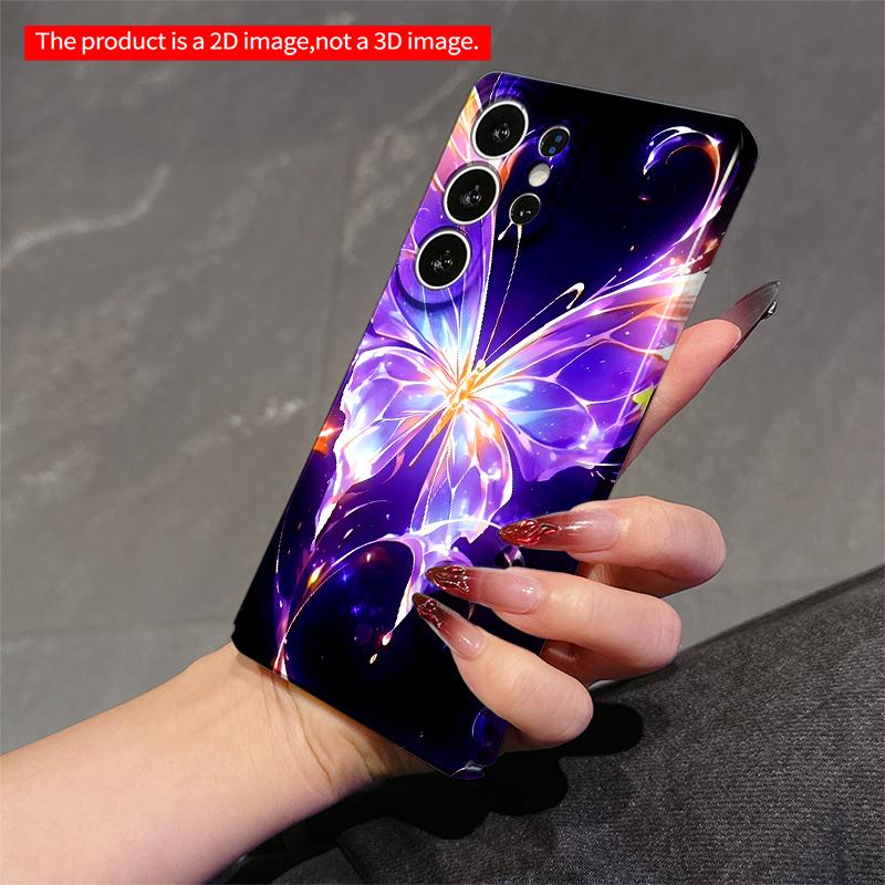 2DFlat Samsung Phone Case Glowing Purple Butterfly Cosmic Art Phone Case Applicable To Galaxy S23 S24 S25ULTRA S26 A12 A14 A15 A16 A54 A55