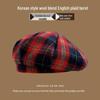 Retro Red Plaid Beret: Niche Design, Versatile Christmas Octagonal Hat, Light Luxury Style