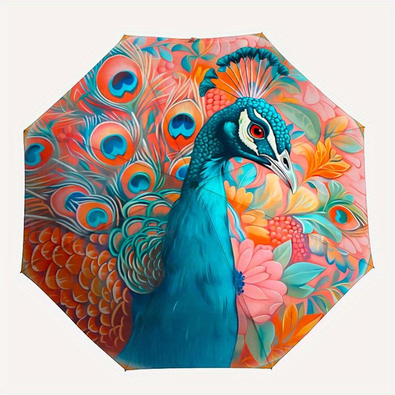 

1pc Peacock Floral Automatic Umbrella High Quality Canopy, Portable Folding Umbrella with, Ideal Gift for - Travel, Everyday, Formal Events, Stylish A
