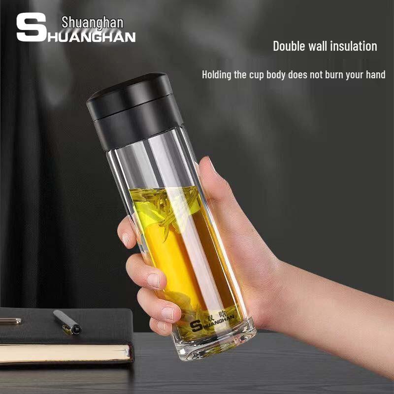 

Shuang Han SH-7042 Double-Walled Glass Water Bottle with Press-Open Lid