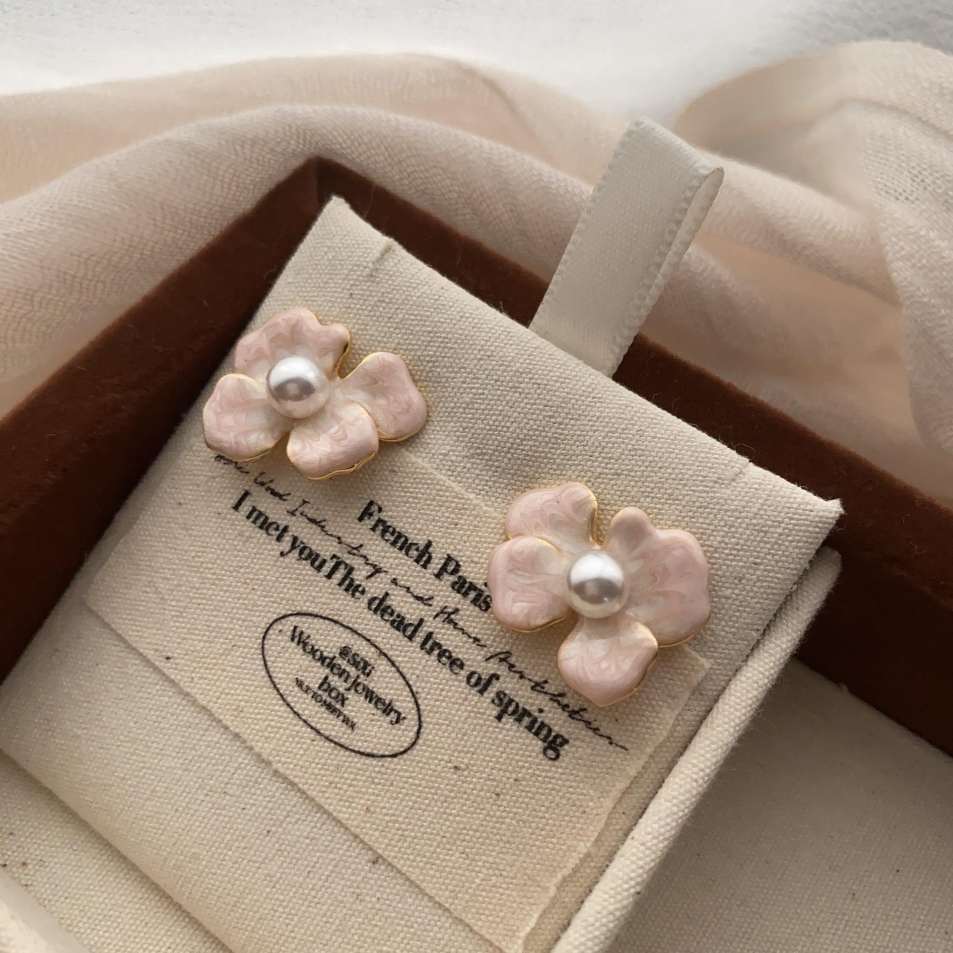 

French drop glaze flower earrings women s niche design high-end earrings stud earrings unique design versatile jewelry