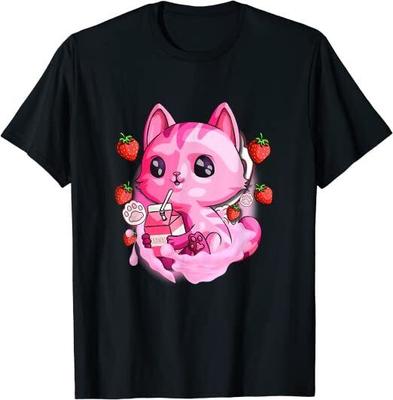 Γάλα Φράουλας Γάτα Χαριτωμένο Kawaii Σχέδιο Υπέροχο Unisex T-shirt