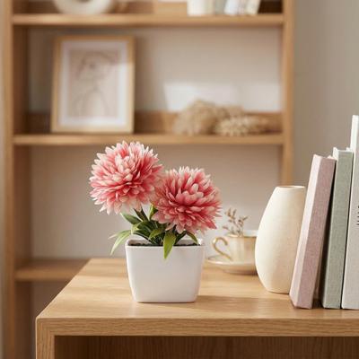 Fake Chrysanthemums Ball Flower In Pot Mini Artificial Potted Plants for Home Indoor Office Farmhouse Table Decor