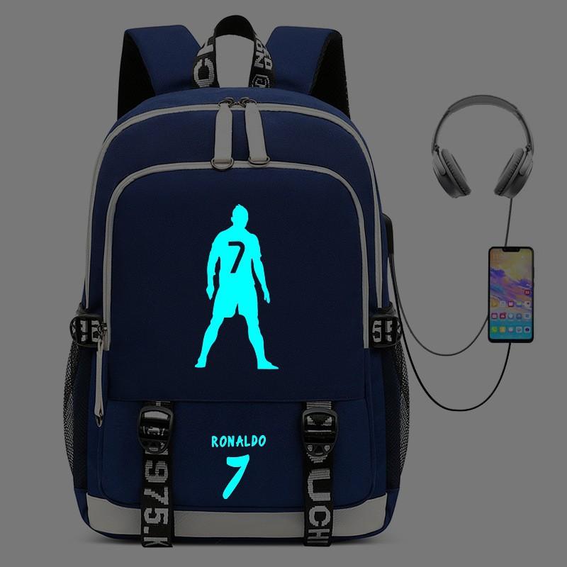 Cristiano Ronaldo Licensed Backpack With USB Charging Port Glow-in-the-Dark Design Lightweight School Outdoor Bag Teens