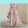 Elegante Abito Lungo con Stampa Floreale, Scollo a V e Design Pieghettato per la Serata