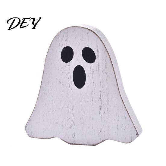 Handmade Wood Crafts Halloween Table Sign, Wooden Pumpkin Ghost Bat Block Rustic Tiered Tray Decor Ornament for Tabletop Home Office Indoor