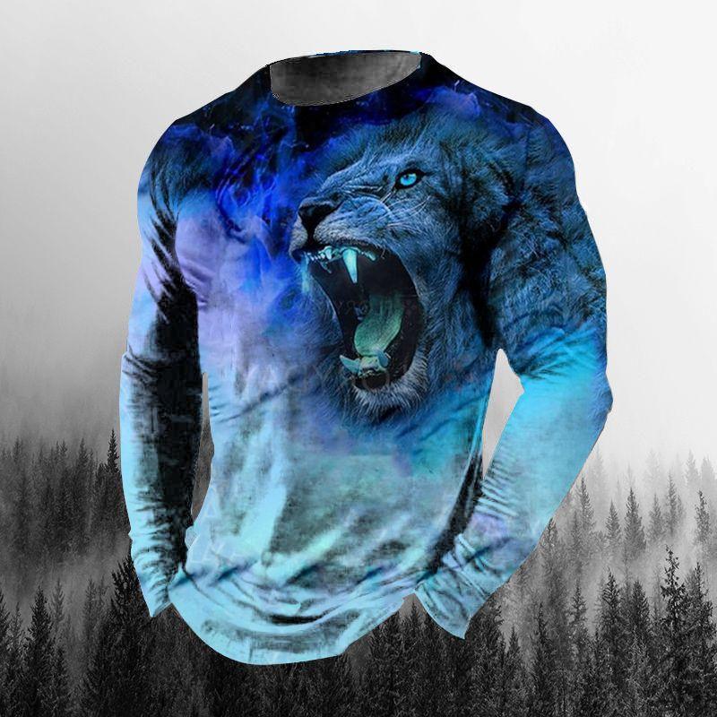 Herren Langarm T-Shirt Tier Tiger Wolf 3D Digitaldruck Bequem Übergröße Personalisiert Modisch Herbst Winter Langarm T-Shirt