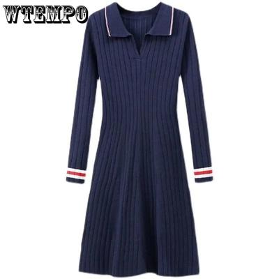 Spring and Autumn Women's Dress POLO Neck Small Fragrance Long Sleeve Knitted Dress Slim Fit Casual Wear Woolen Dress