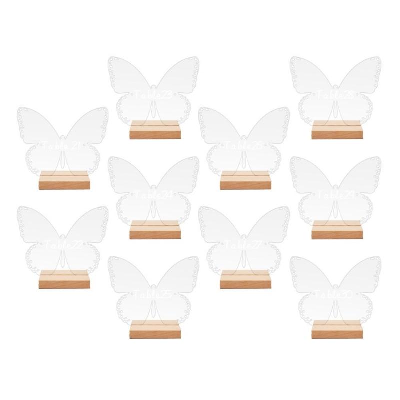 Acrylic Table Sign Holder with Wooden Base 10pcs Blank Clear Wedding Sign Number Place Card Holder Display Stand for Bar