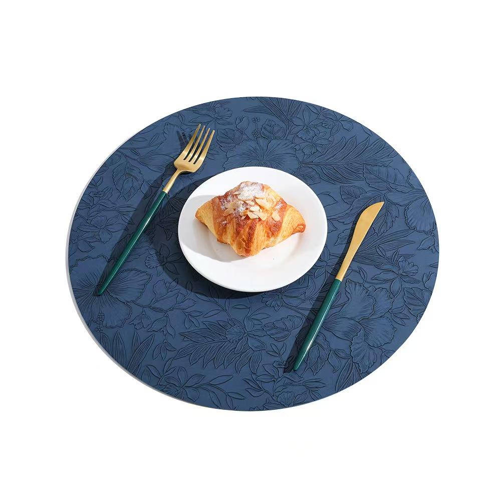 Runde Leder-Tischsets mit floralem Muster 34cm, Hitzebeständig Rutschfest Waschbar, Beidseitig zweifarbig Küchen-Kaffee-Tischsets für Zuhause