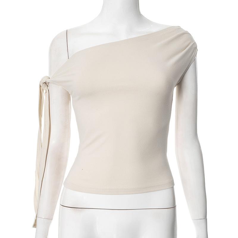 

New Sleeveless Off Shoulder Lace-up Sweet Women s Blouse 2026 Slash Neck Slim Fit Top Chic Solid Color Shirt Casual Party Y2k Streetwear Clothing L абрикосовий