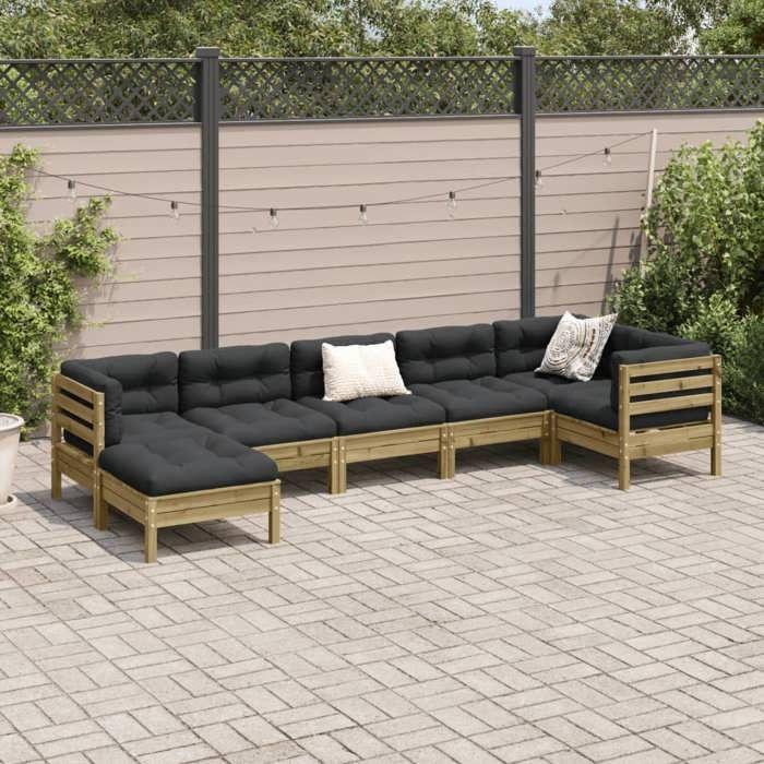 VidaXL Salon de jardin 7 pcs avec coussins bois de pin imprégné, ensemble de canapés d'extérieur, ensemble de canapés 3299551