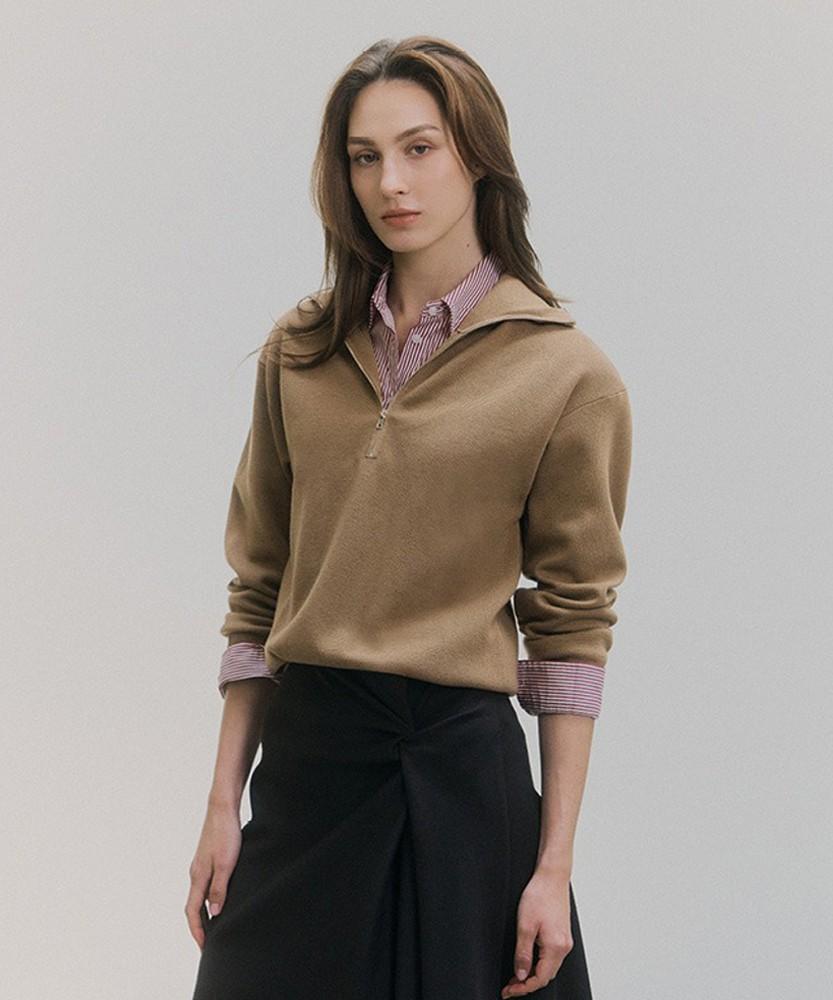 BARNEYS NEWYORK 26Fw Dominic Quarter Zip-Up Knit Pullover Beige