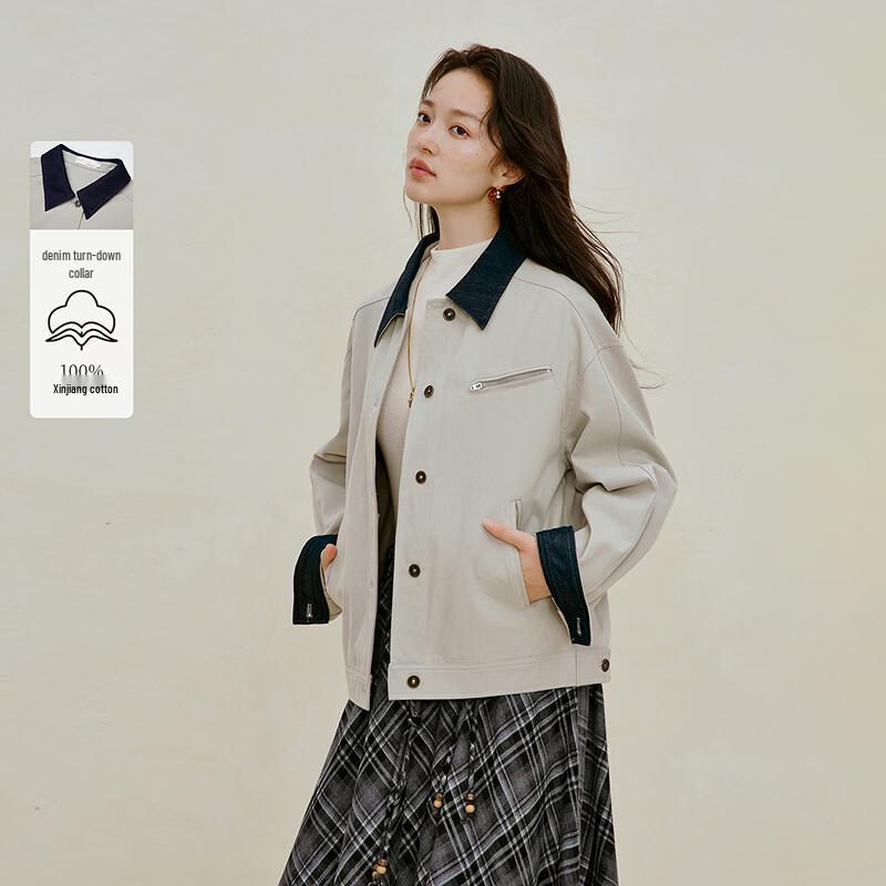 INMAN Women s Color Block Denim Workwear Jacket M