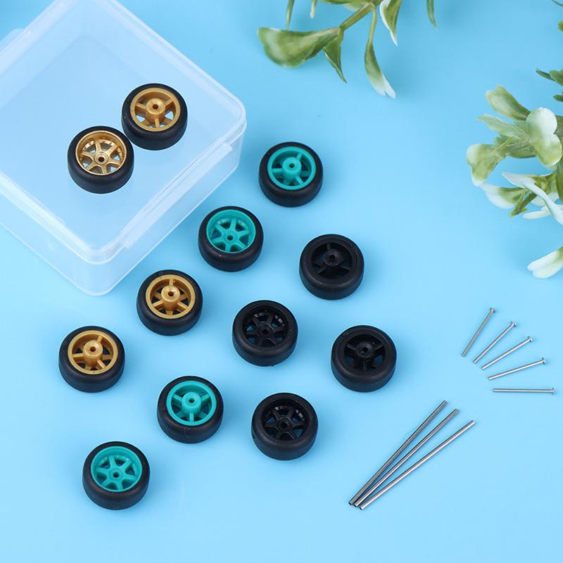 1/64 Wheels For Hotwheels With Rubber Tire Hollow Shaft Model Car Modified Parts
