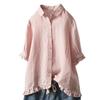 2025wish Cotton Linen Casual Ruffle Short Sleeve Women's Shirt