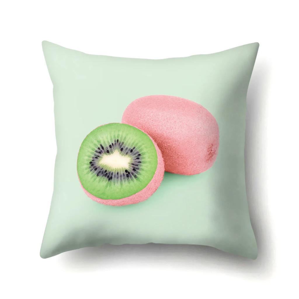 Dekorativer Kissenbezug mit Wassermelonen-Erdbeer-Kiwi-Zitronen-Motiv, Obstmuster, Kissenbezug, Heimdekoration für Sofa, Bett, Wohnzimmer, 45 x 45 cm