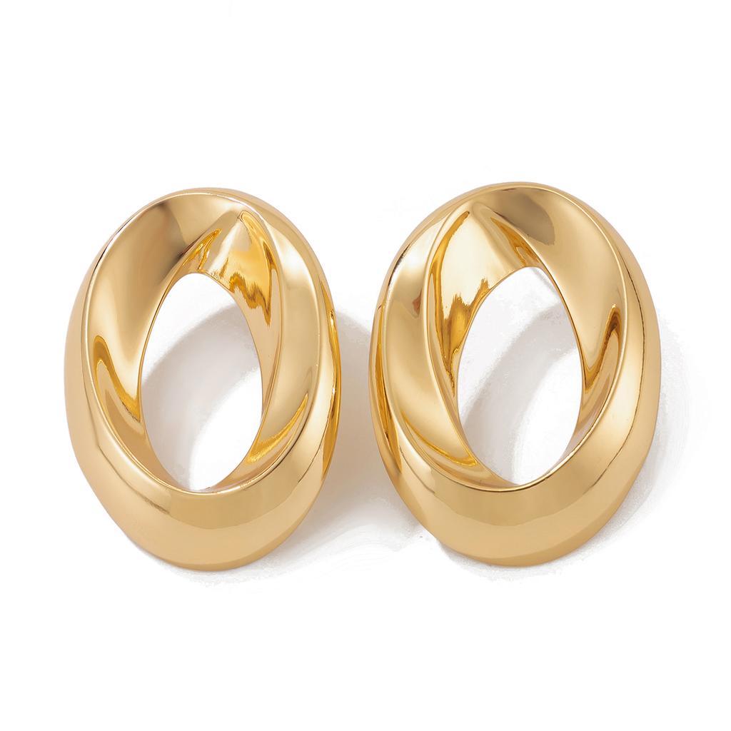 Ingemark Punk Goth Smooth Hollow Oval Stud Earrings for Women Vintage Gold Color Piercing Earrings Seampunk Party Jewelry Gift