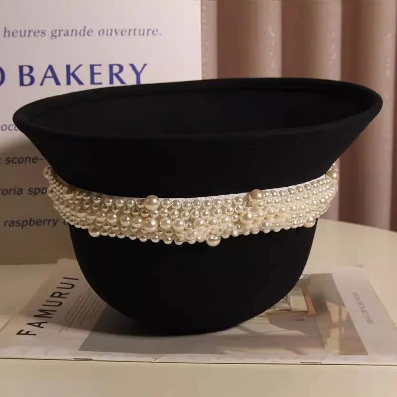 WTEMPO French-style Chic Retro Elegant Pearls Bucket Hats Women Autumn Winter Stylish Easy To Match Warm Solid Color Fedoras