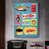 Colorful Sardine Lobster Fish Ocean Animal Whitepaper Canvas Painting  Fancy for Living Room Bar Decoration Vintage Painting