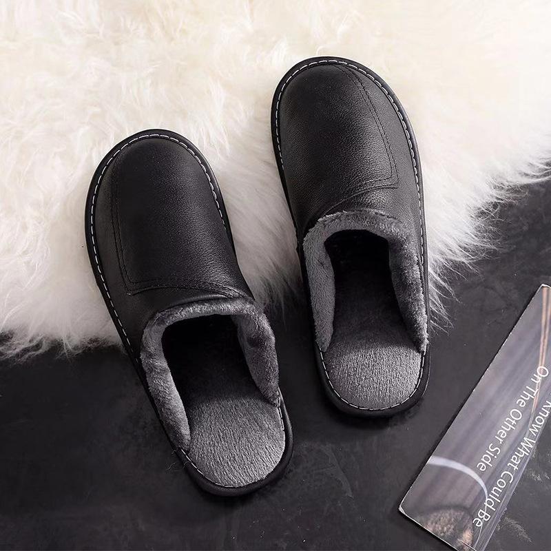 Fashion Autumn and Winter Slippers for Men and Women Indoor Leather Slippers for Home Leisure Thickened Top Layer Leather Slippers