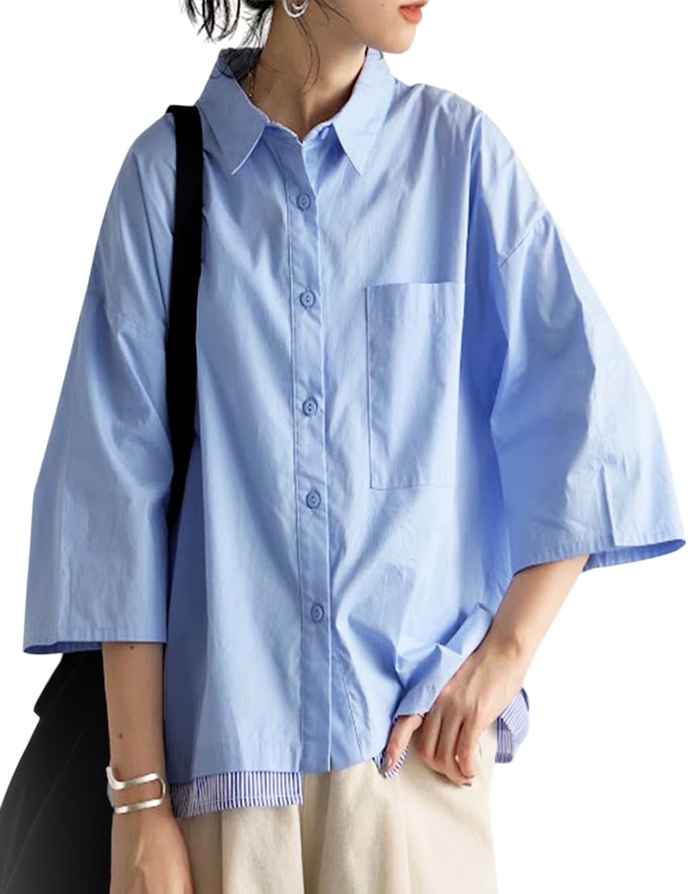 

Antiqua Layered Shirt with Color One Size 32 Women s Scheme, 3/4 Sleeves, Blue, PK-01301,